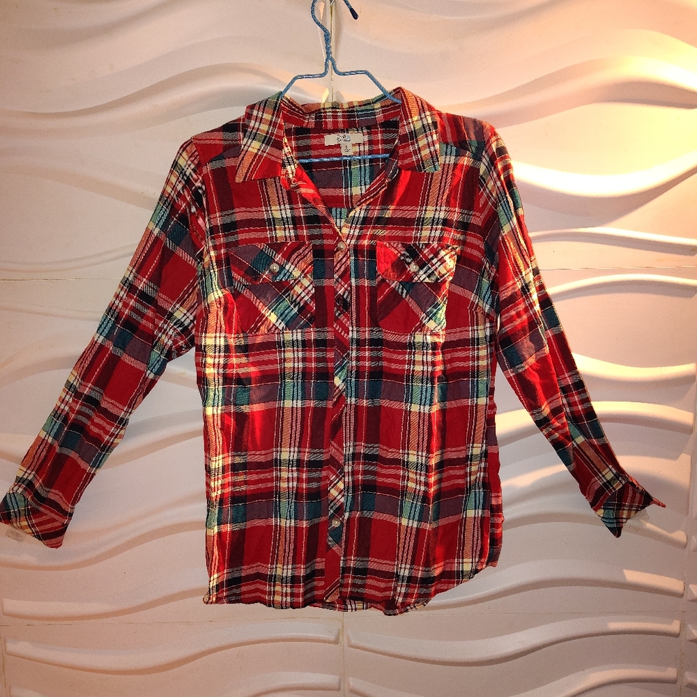 Pre-owned Like New Croft & Barrow Red Plaid Button-Up Collar Shirt Size Small